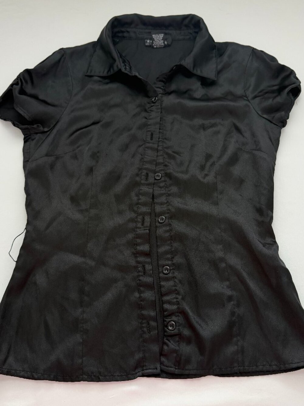 Rampage Black Satin Button Up Blouse Women Medium Business Casual Work Top